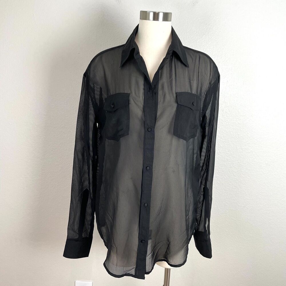 One Teaspoon Womens XS Black Oversized Sheer Button Up Shirt Blouse Top